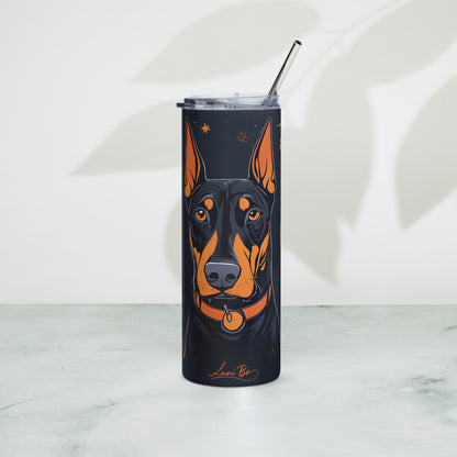 Stainless steel tumbler (Doberman Halloween Pumpkin)