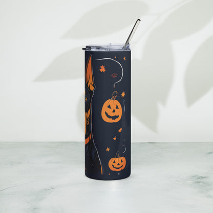 Stainless steel tumbler (Doberman Halloween Pumpkin)