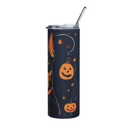 Stainless steel tumbler (Doberman Halloween Pumpkin)