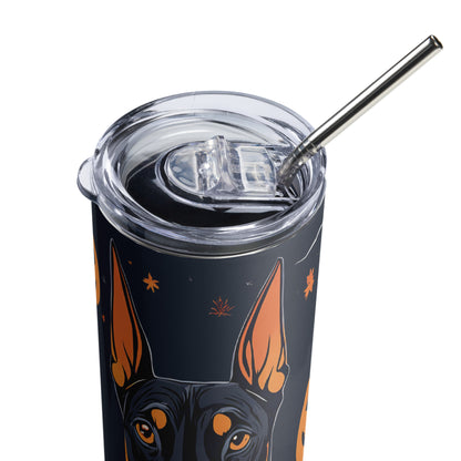 Stainless steel tumbler (Doberman Halloween Pumpkin)