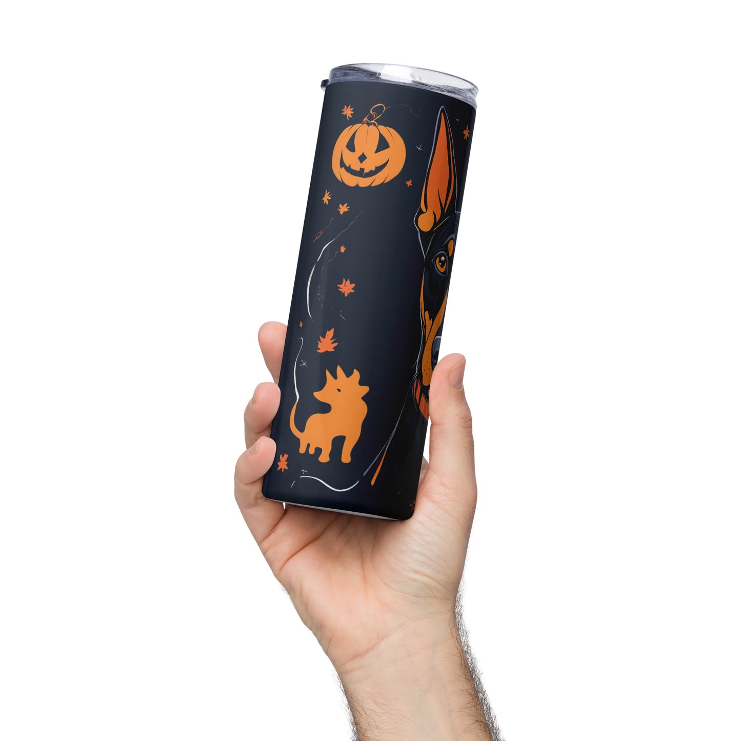 Stainless steel tumbler (Doberman Halloween Pumpkin)