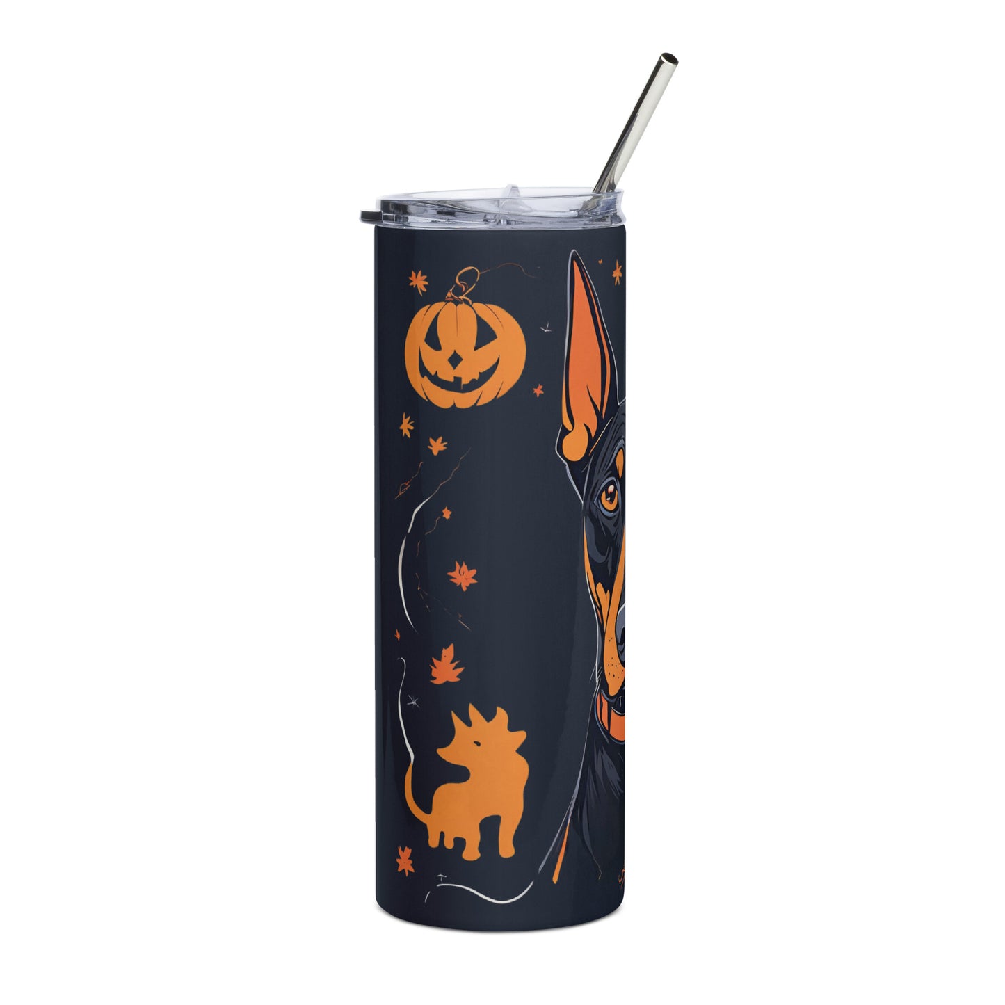 Stainless steel tumbler (Doberman Halloween Pumpkin)